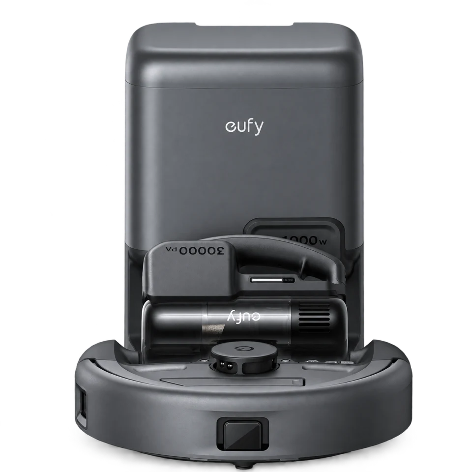 Studio portrait of eufy Robot Vacuum 3-in-1 E20