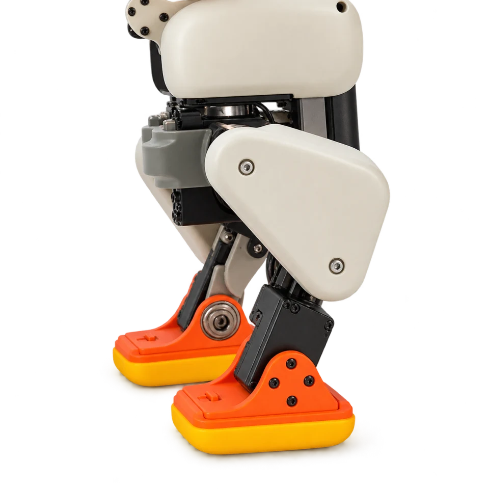 Close-up of Microduck’s articulated legs and orange feet