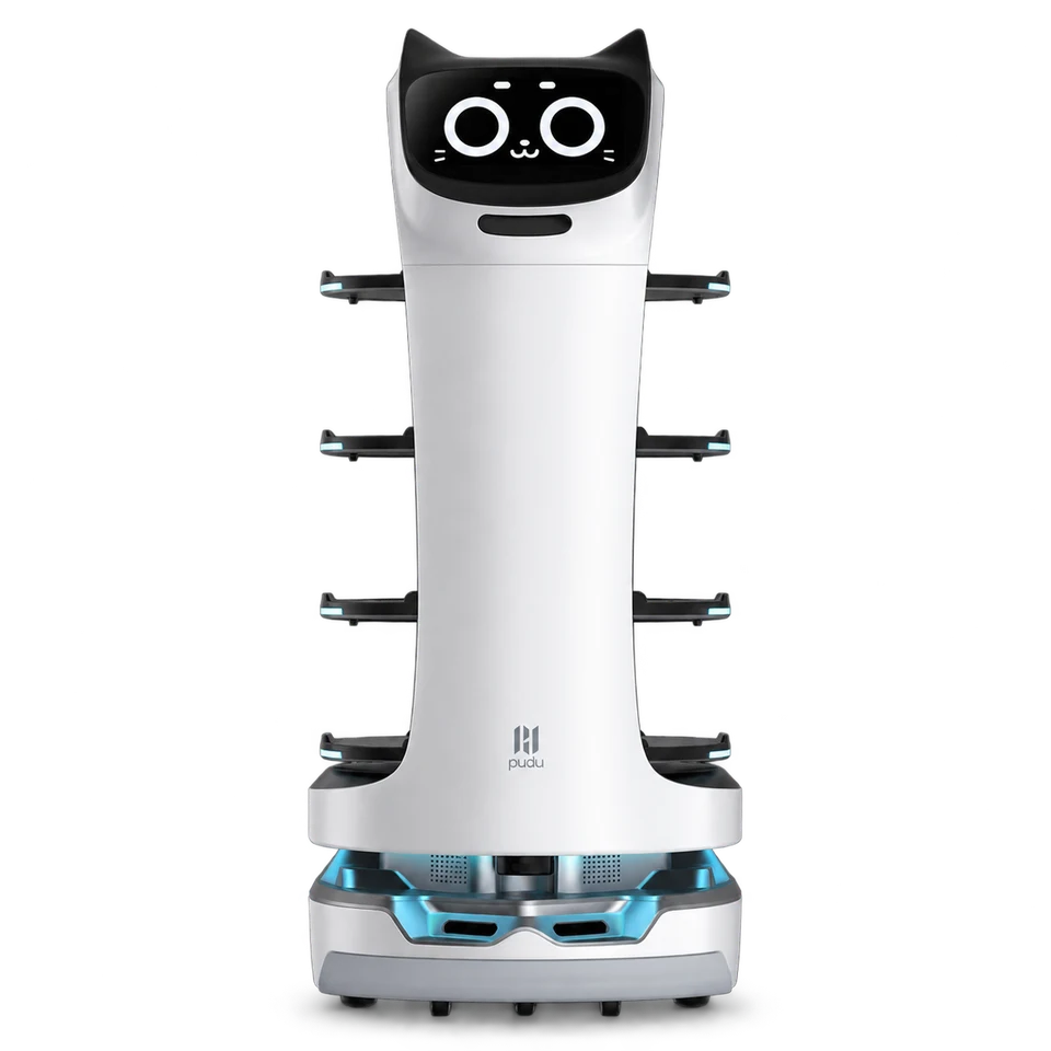 Studio portrait of PUDU Robotics BellaBot